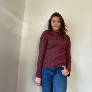 Red sweater with split sleeve detail